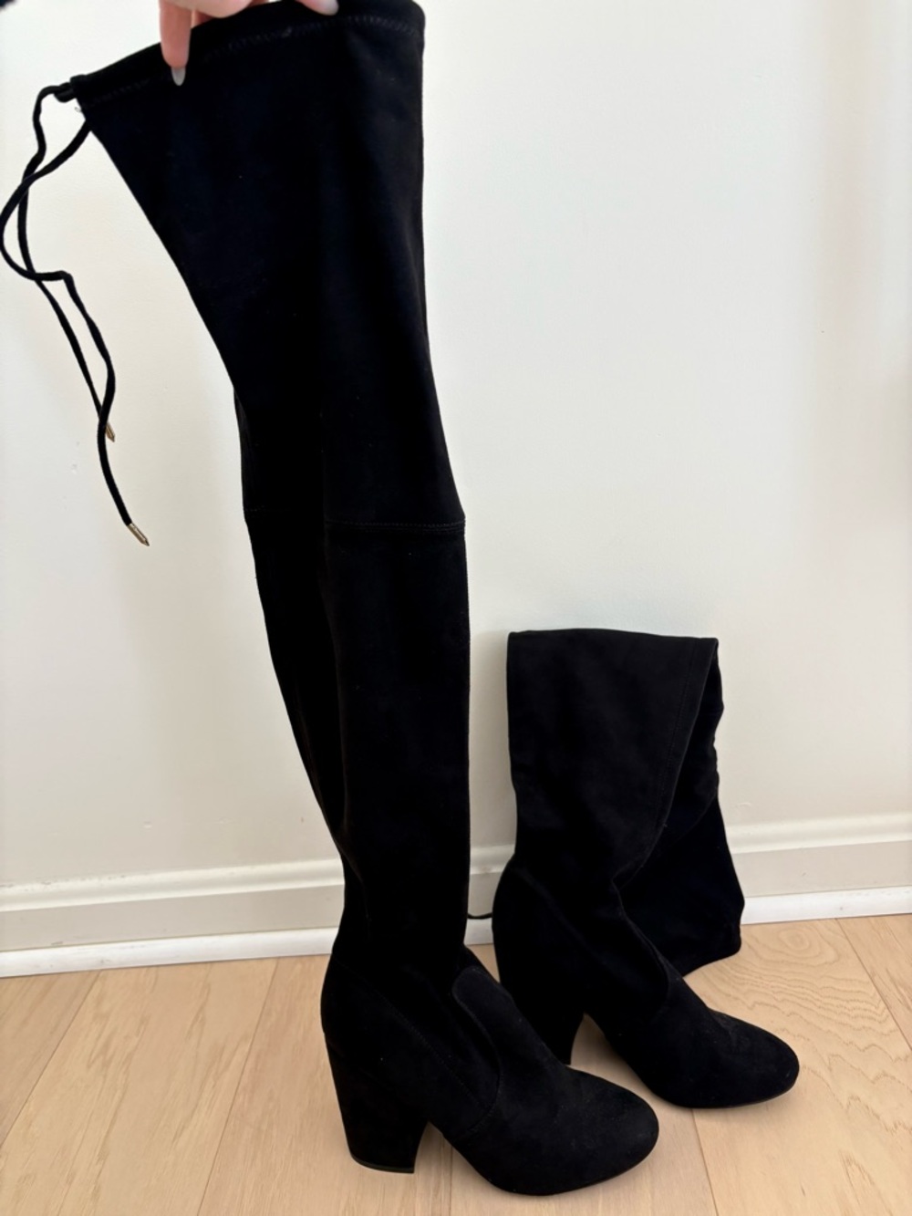 Black Over-the-Knee Block Heel Boots